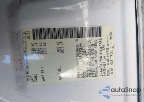 2013 Nissan Altima 2.5 S z USA, uszkodzony, nr VIN 1N4AL3AP6DN456401